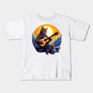 Cat Playing Guitar Funny Cat With Guitar Cute Cat Guitar Kids T-Shirt